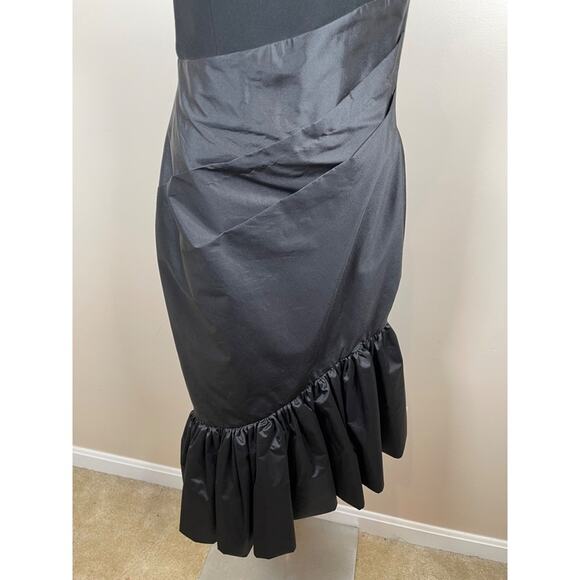 RASARIO Ruffled Silk and Crepe Corset Strapless Black Midi Dress Size 4 - Picture 5 of 11
